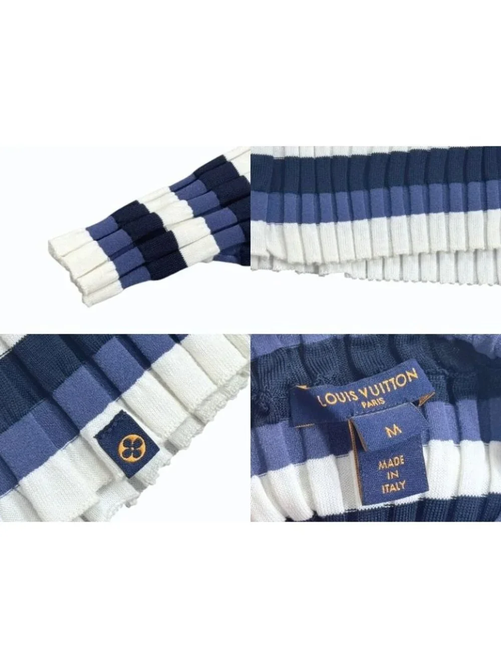 Louis Vuitton Border Rib Knit Short Sleeve Top Blue White Sweater